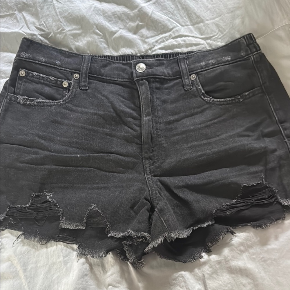 aerie Black Distressed Jean Shorts